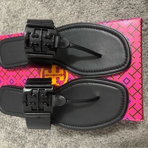 Tory Burch Black Leather Thong Sandals